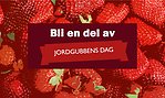 Bakgrun med illustrerade jordgubbar samt texten Bli en del av Jordgubbens dag.